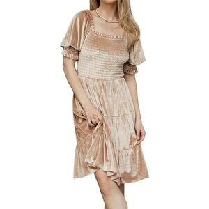 Baltic Born Velour Tiered Smocked Dress Women's Small Velvet Maxi Romantic